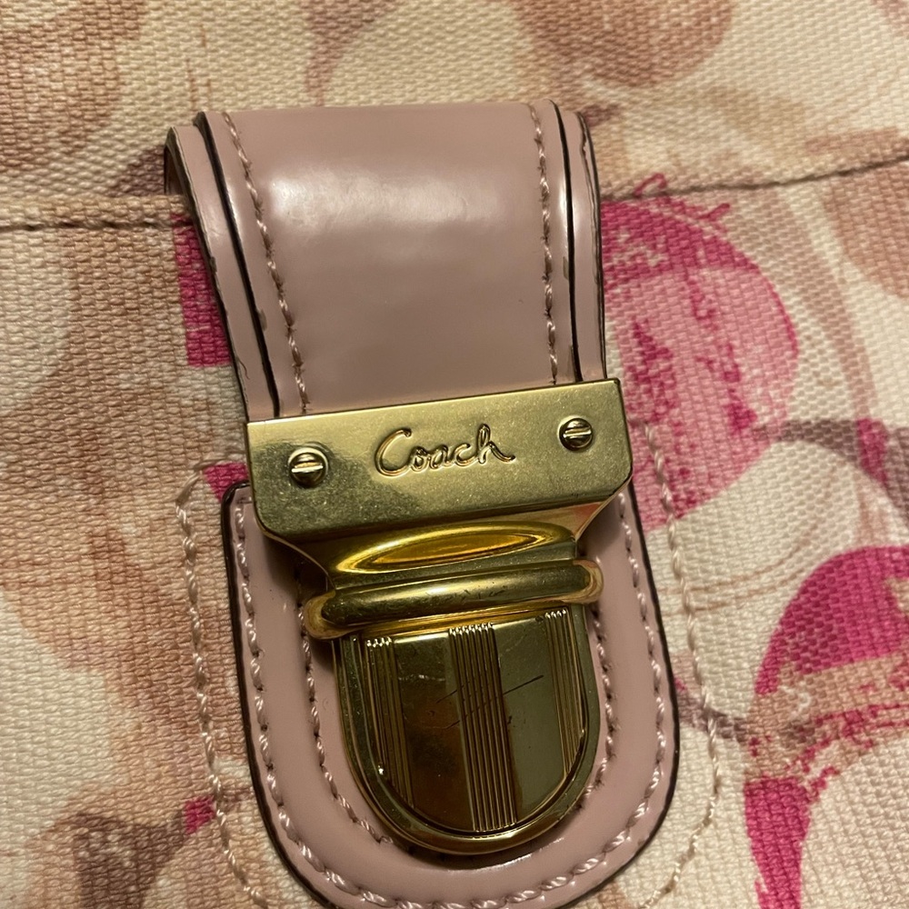 Coach Pink and Tan Canvas Crossbody with Gold-Tone Clasp - Picture 7 of 13
